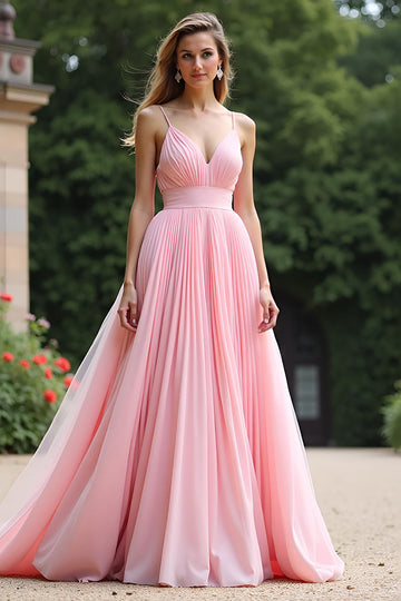 Chic Rose Une Ligne Plissé En Mousseline De Soie Col En V Robe de demoiselle d’honneur